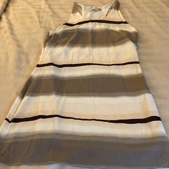 Alice & Olivia Brown & Tan Striped Racerback Silk Mini Dress. Size XS. - Picture 6 of 9